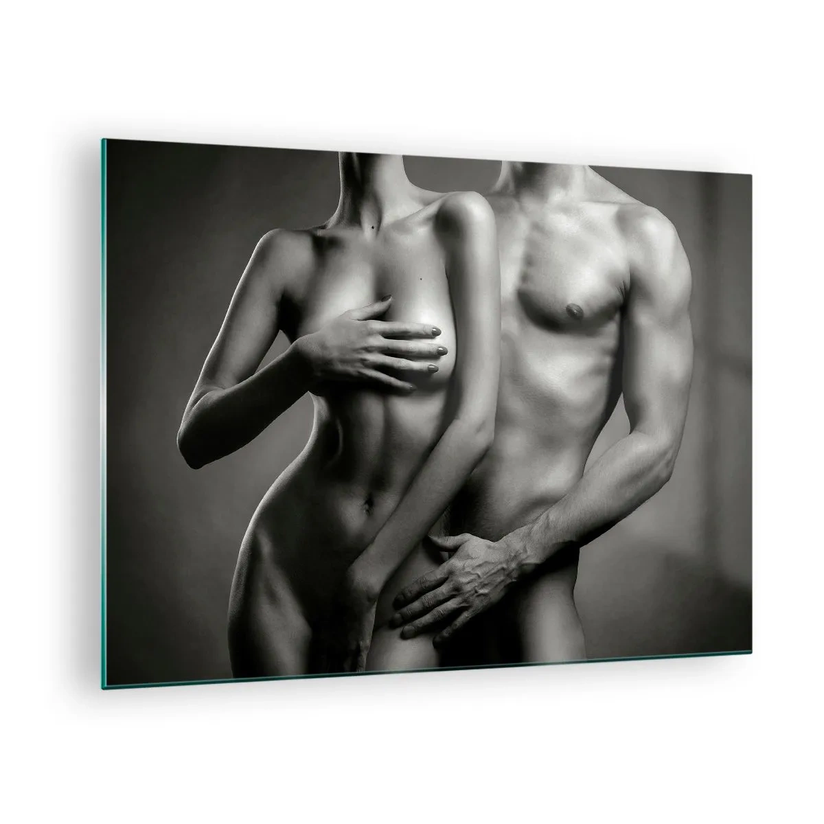 Obraz na skle - Černobílá kompozice s nahými siluetami páru - 70x50cm - Adam a Eva - Moderní nástěnná dekorace do obývacího pokoje a ložnice ARTTOR