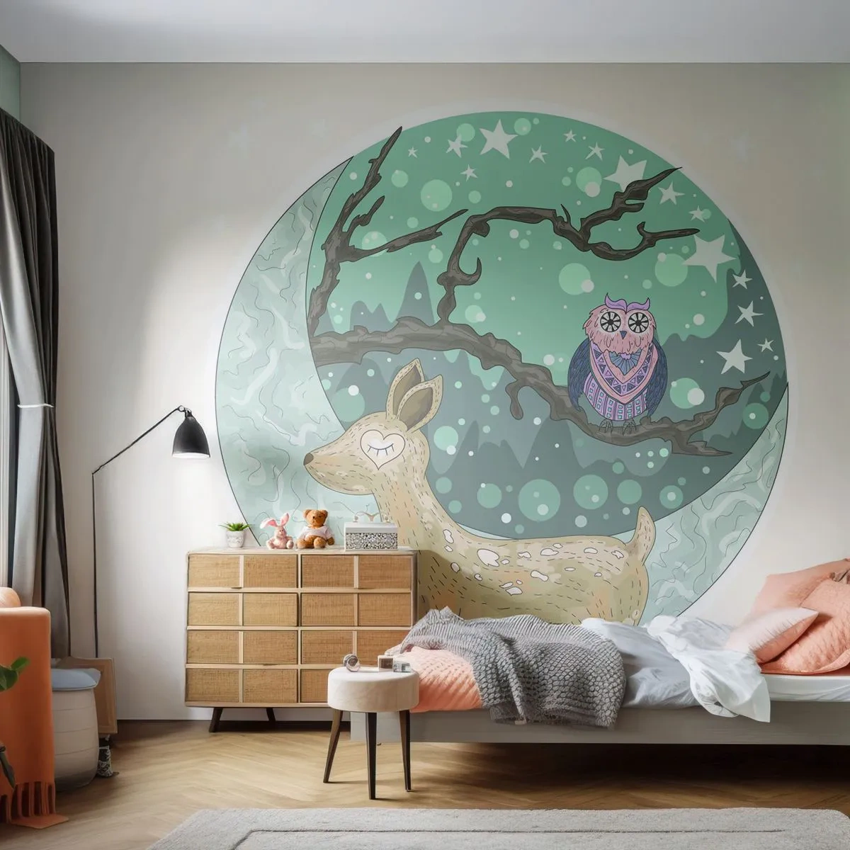 Fototapeta Samolepicí Deluxe Sticker - Pohádková, lesní noc - Pro děti, Grafika, hvězdy - 250x175 cm