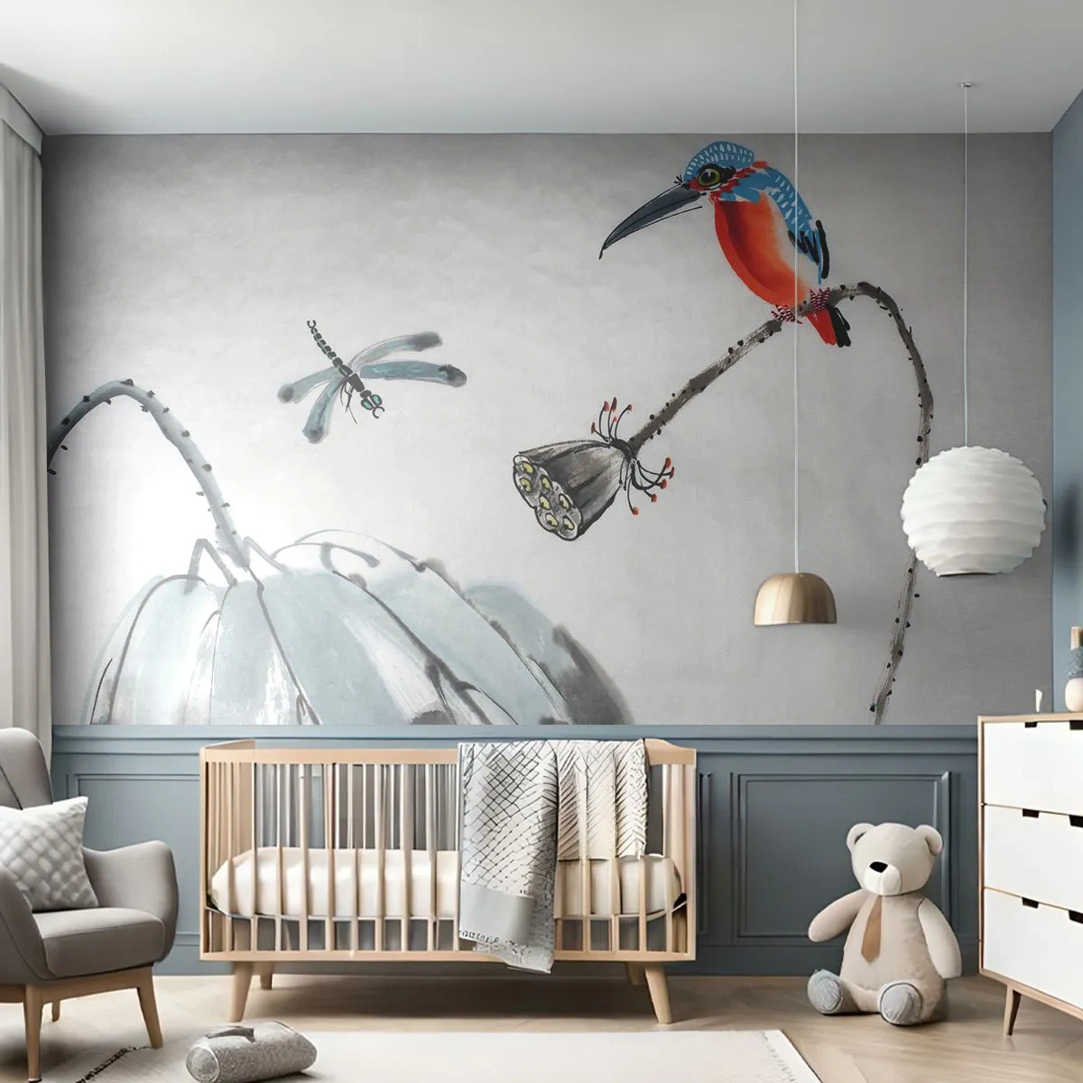 Fototapeta Premium Canvas - Život louky - Abstrakce, Pták, Květ - 200x140 cm