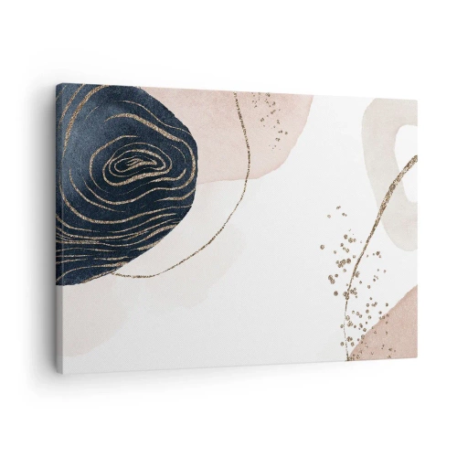 Obraz na plátně - Abstraktní tvary v odstínech béžové a tmavě modré se zlatými detaily - 70x50cm - Vše plyne - Moderní nástěnná dekorace do obývacího pokoje a ložnice ARTTOR