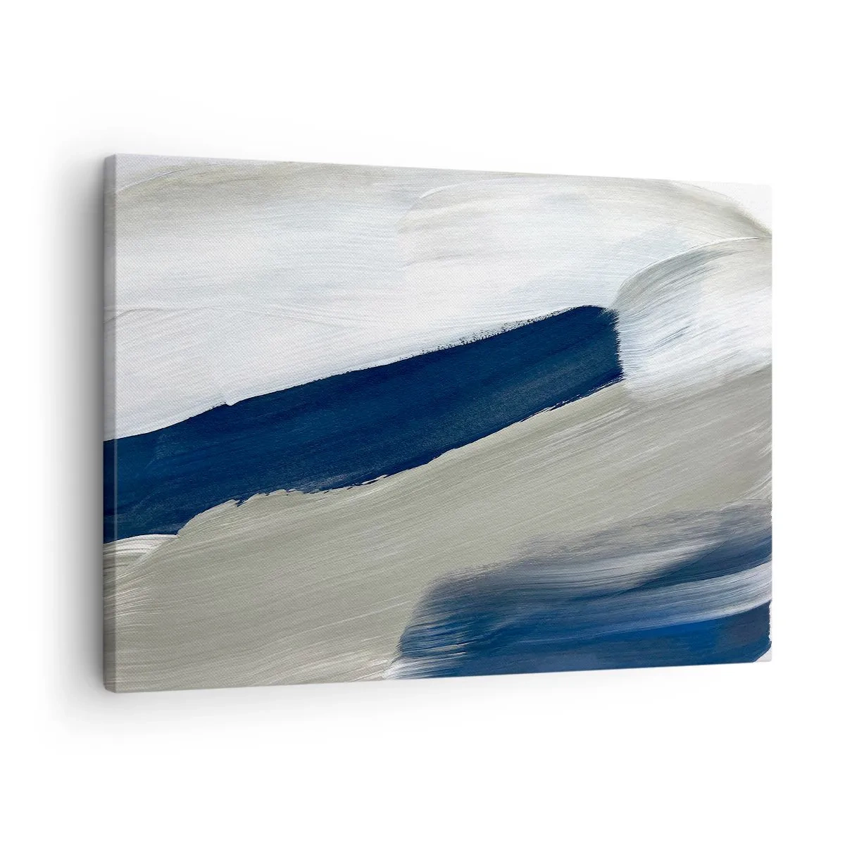Obraz na plátně - Abstraktní tahy štětcem v odstínech modré a šedé - 70x50cm - Setkání s bílou - Moderní nástěnná dekorace do obývacího pokoje a ložnice ARTTOR