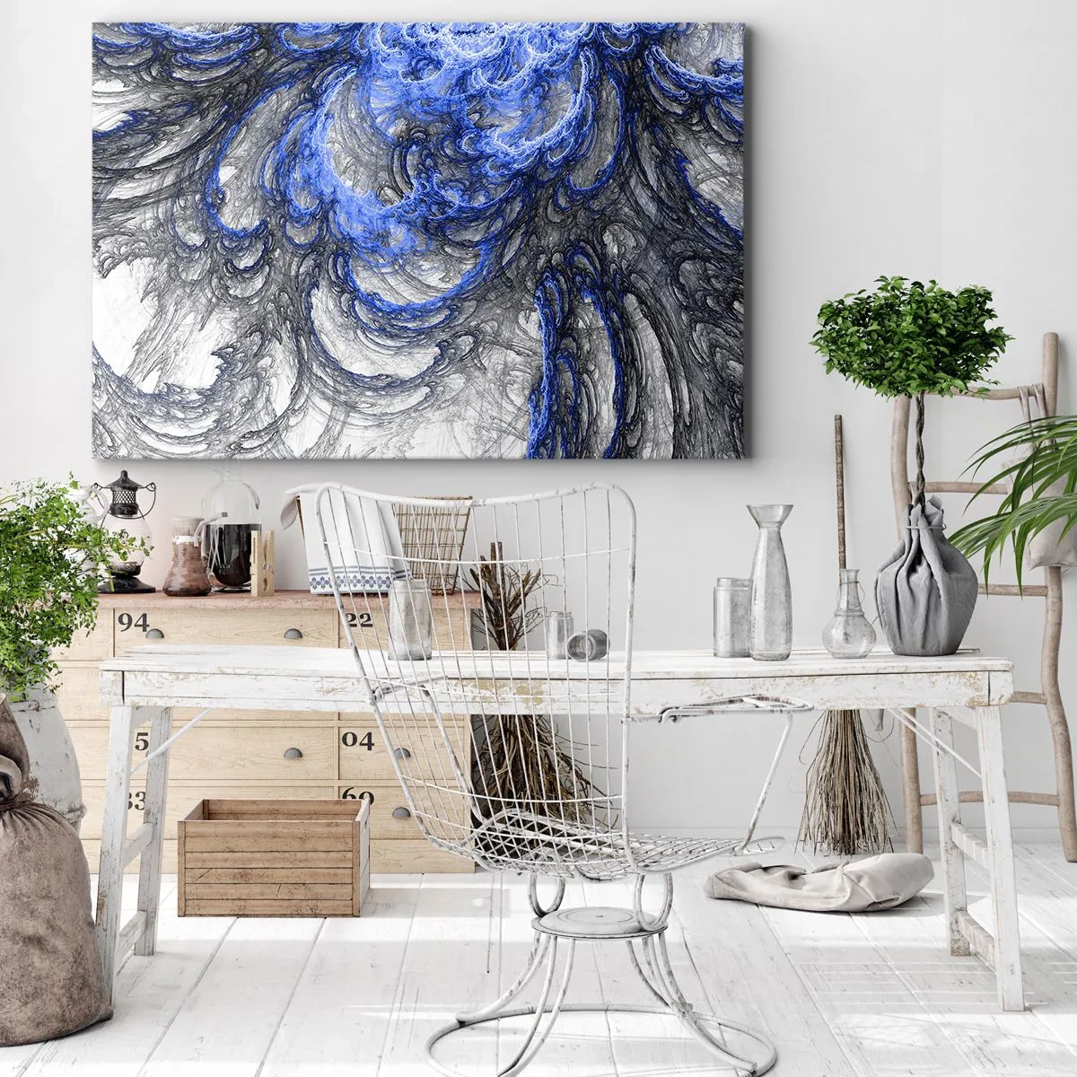 Obraz na plátně - Abstraktní vlny v odstínech modré a šedé - 70x50cm - Zrod vlny - Moderní nástěnná dekorace do obývacího pokoje a ložnice ARTTOR