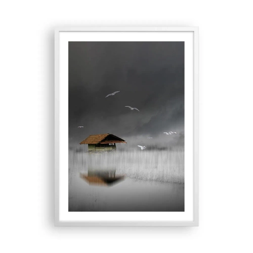 Plakát v bílém rámu - Úkryt před deštěm - 50x70 cm