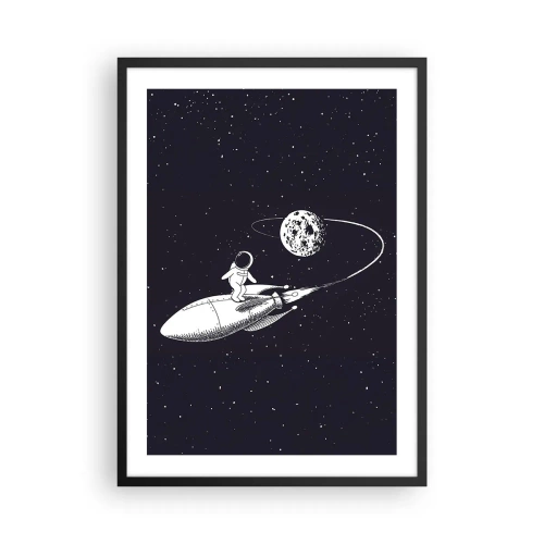 Plakát v černém rámu - Astronaut stojící na raketě letící ve vesmíru - 50x70cm - Vesmírný surfing - Moderní nástěnná dekorace do obývacího pokoje a ložnice ARTTOR