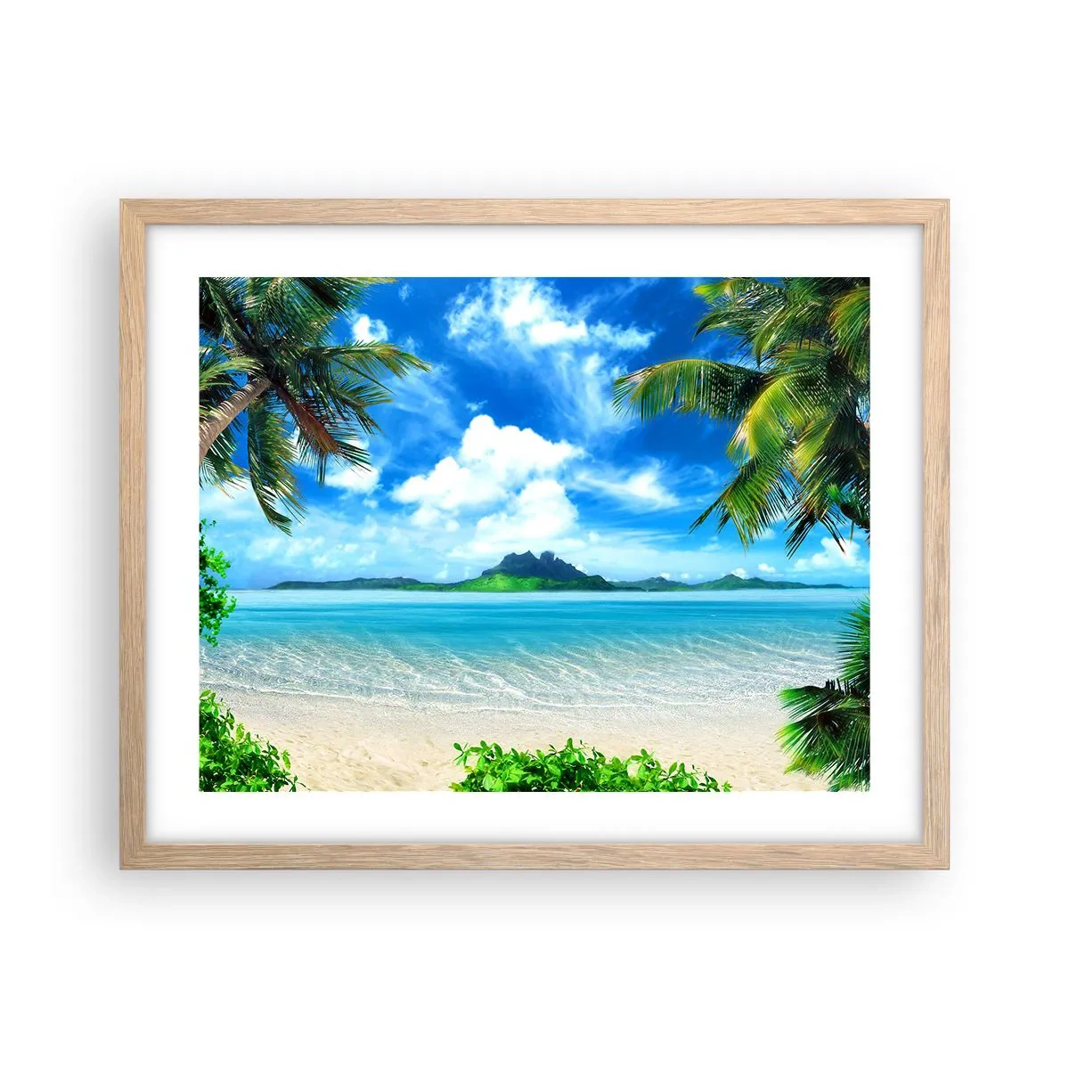 Plakát v rámu světlý dub - Modř tropů - 50x40 cm