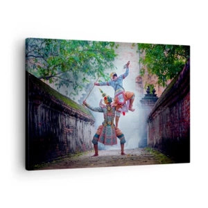 Obraz na plátně - Tradiční tanec v historickém prostředí se zdí a stromy - 70x50cm - Vražedně krásný tanec - Moderní nástěnná dekorace do obývacího pokoje a ložnice ARTTOR