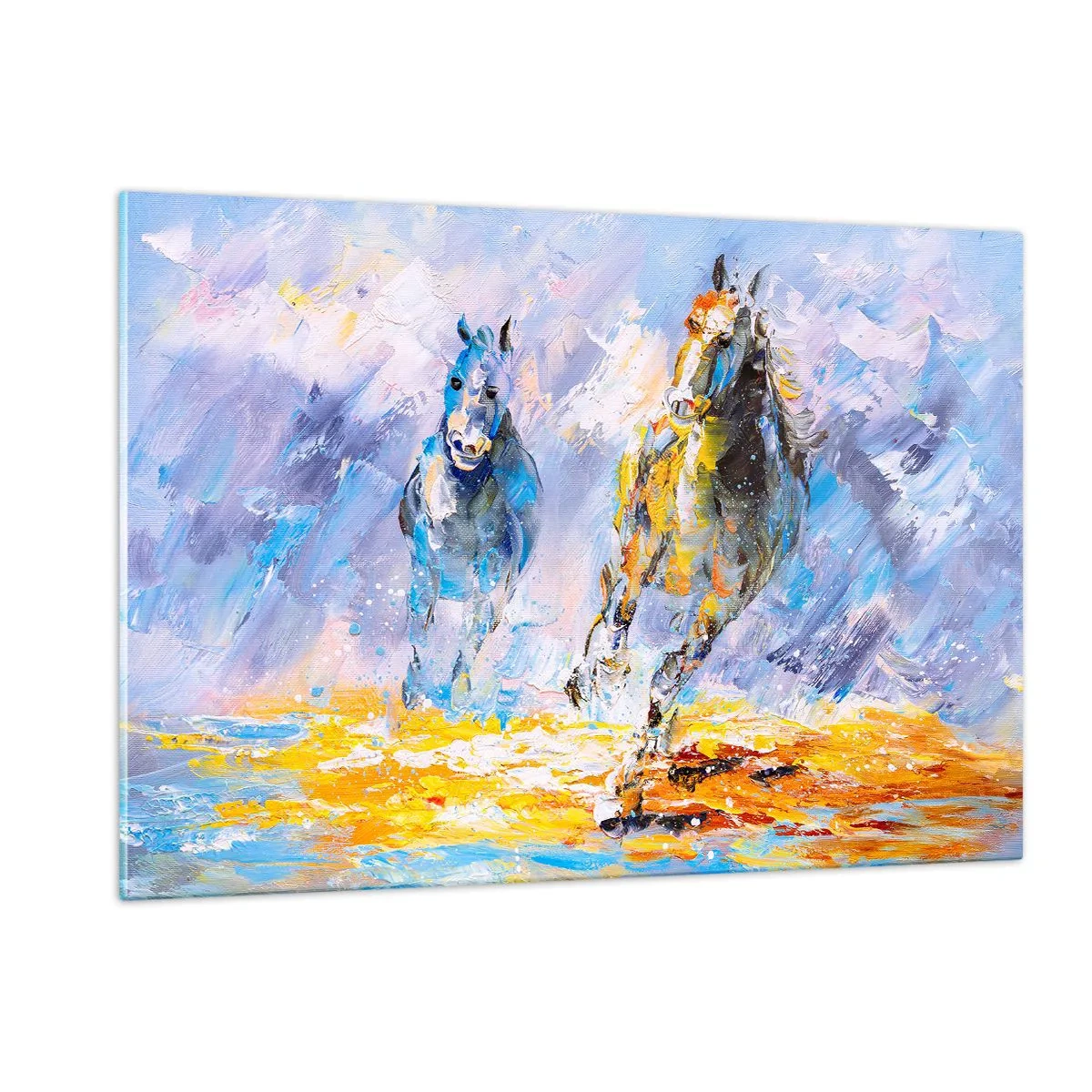 Obraz na skle - Cválající skrze září - 120x80 cm