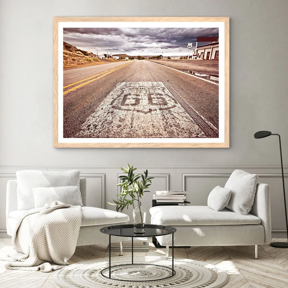 Plakát v rámu světlý dub - Mother Road - americká legenda - 100x70 cm