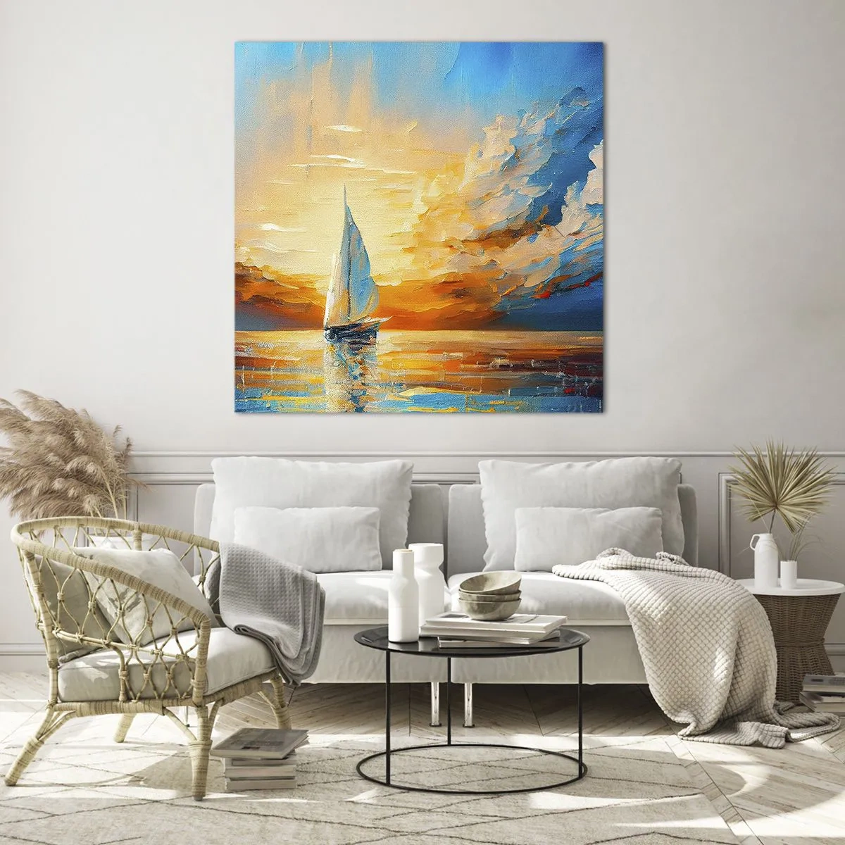 Obraz na skle - Plavba ve zlatě - 40x40 cm