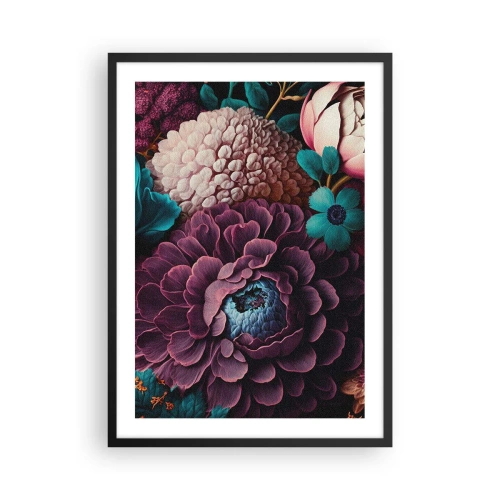 Plakát v černém rámu - Květinové aranžmá v tmavých odstínech - 50x70cm - Úroda přírody - Moderní nástěnná dekorace do obývacího pokoje a ložnice ARTTOR