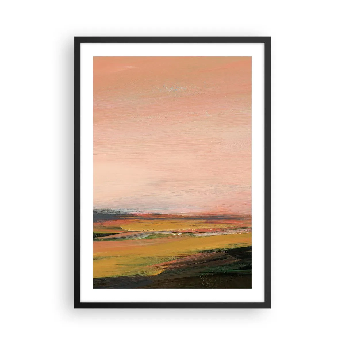 Plakát v černém rámu - Abstraktní krajina v teplých odstínech západu slunce - 50x70cm - V růžových tónech - Moderní nástěnná dekorace do obývacího pokoje a ložnice ARTTOR