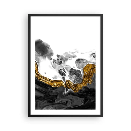 Plakát v černém rámu - Abstraktní kompozice černé, bílé a zlaté - 50x70cm - Organická kompozice - Moderní nástěnná dekorace do obývacího pokoje a ložnice ARTTOR