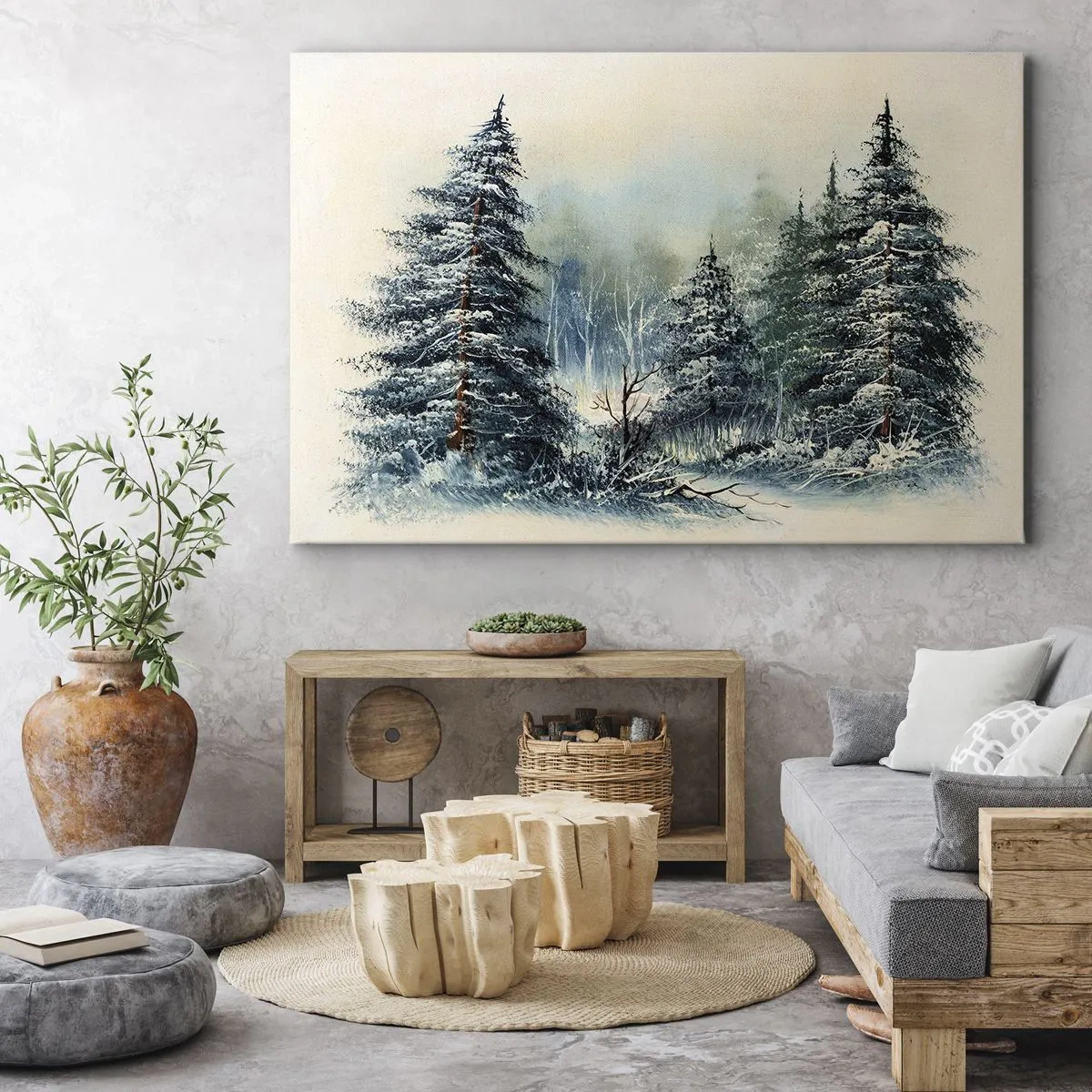 Obraz na plátně - Zimní krajina se zasněženými stromy - 70x50cm - Připravení na Vánoce - Moderní nástěnná dekorace do obývacího pokoje a ložnice ARTTOR