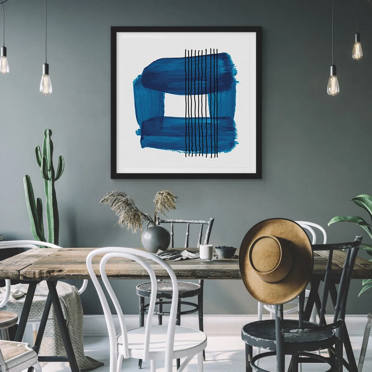 Plakát v černém rámu - Modročerná kompozice - 50x50 cm