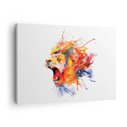 Obraz na plátně - Barevný portrét lva v dynamickém stylu - 70x50cm - Vybuchnout hněvem - Moderní nástěnná dekorace do obývacího pokoje a ložnice ARTTOR