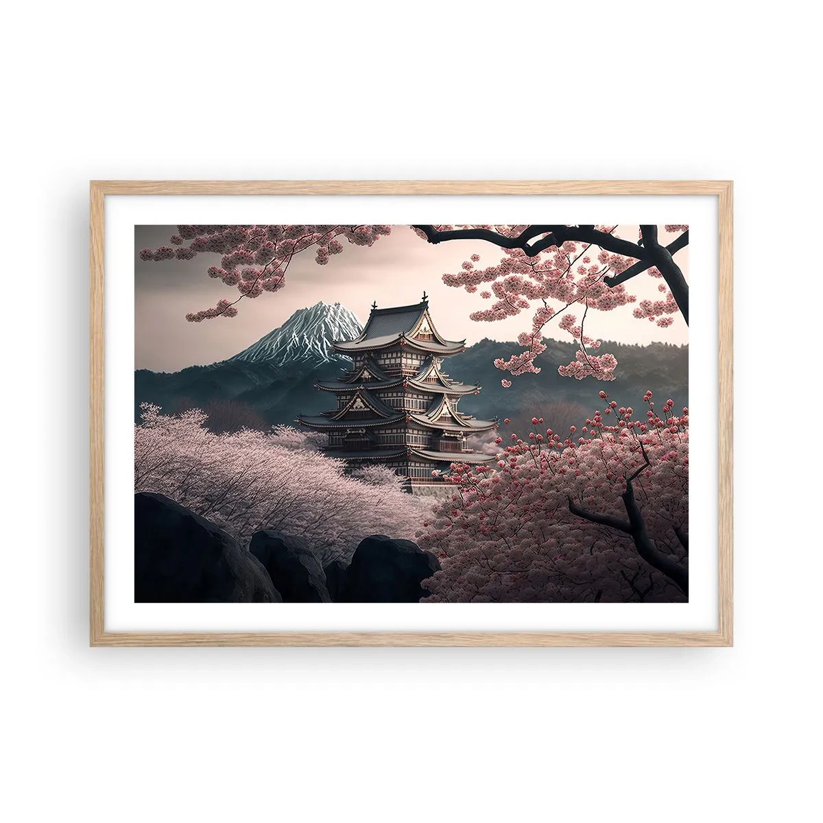 Plakát v rámu světlý dub - Země kvetoucích třešní - 70x50 cm