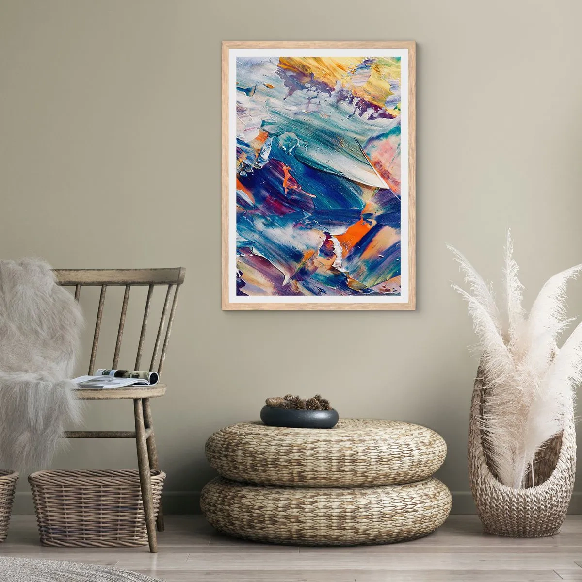 Plakát v rámu světlý dub - Chaos barev - 30x40 cm