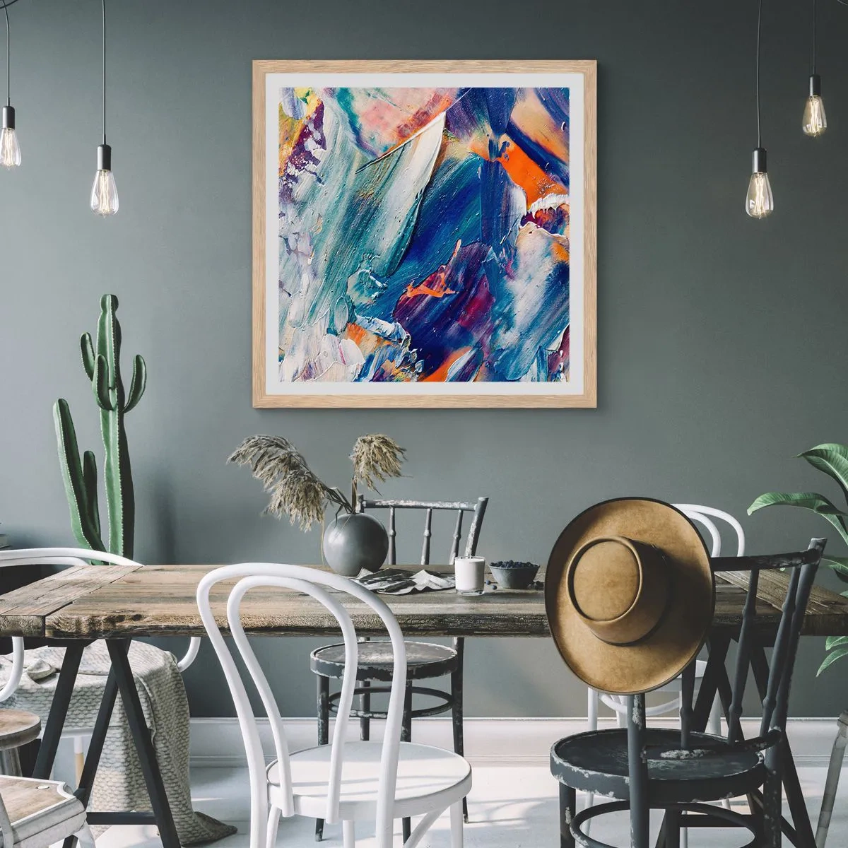 Plakát v rámu světlý dub - Chaos barev - 60x60 cm