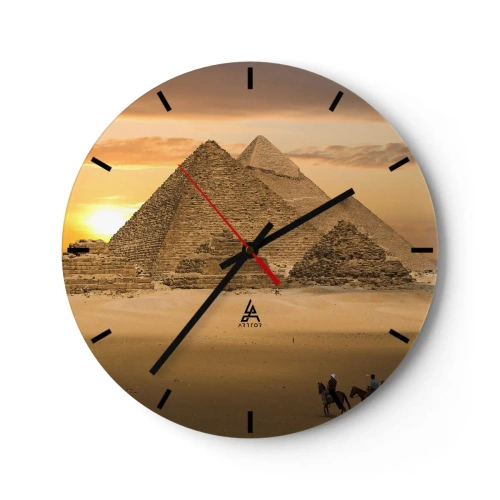 Nástěnné hodiny - Egyptské pyramidy při západu slunce - 30x30cm - Beze změn po tisíce let - Moderní nástěnná dekorace do obývacího pokoje, kuchyně a ložnice ARTTOR