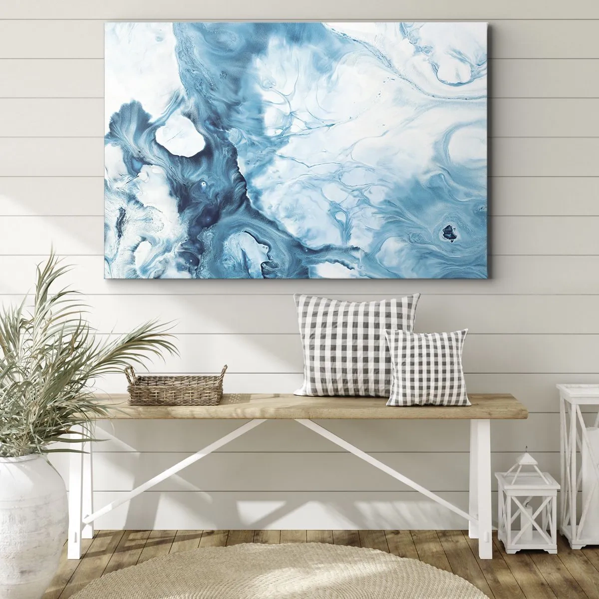 Obraz na plátně - Abstraktní vzor v odstínech modré - 70x50cm - Modrý koncert - Moderní nástěnná dekorace do obývacího pokoje a ložnice ARTTOR