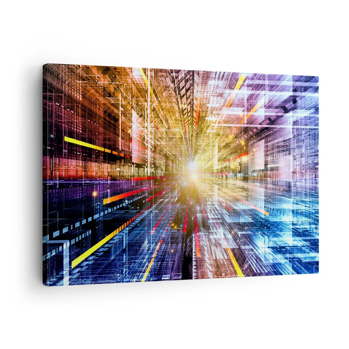 Obraz na plátně - Dynamická světla ve futuristické chodbě - 70x50cm - Osvětlená chodba - Moderní nástěnná dekorace do obývacího pokoje a ložnice ARTTOR