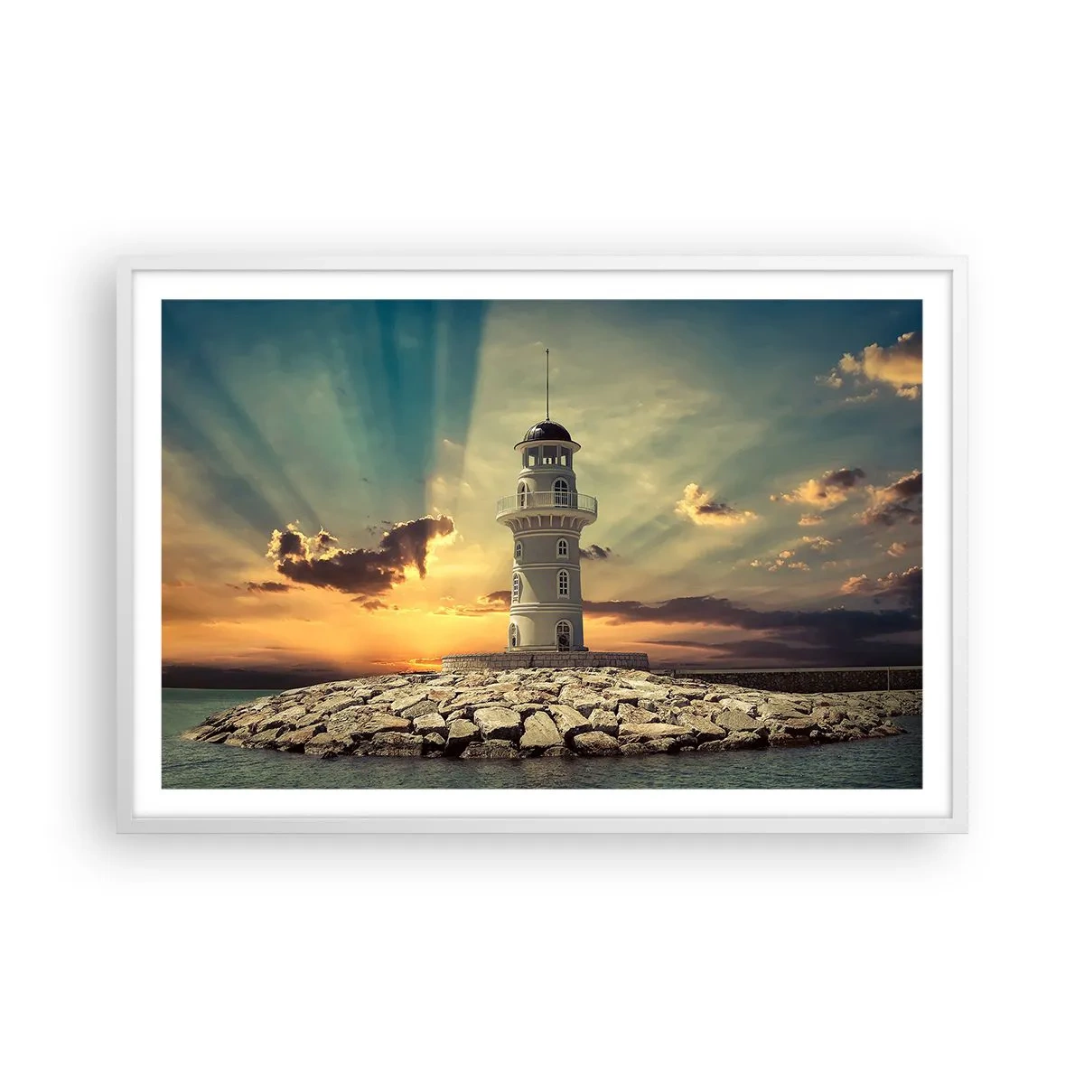 Plakát v bílém rámu - Světlo - Dobro - Krása - 91x61 cm