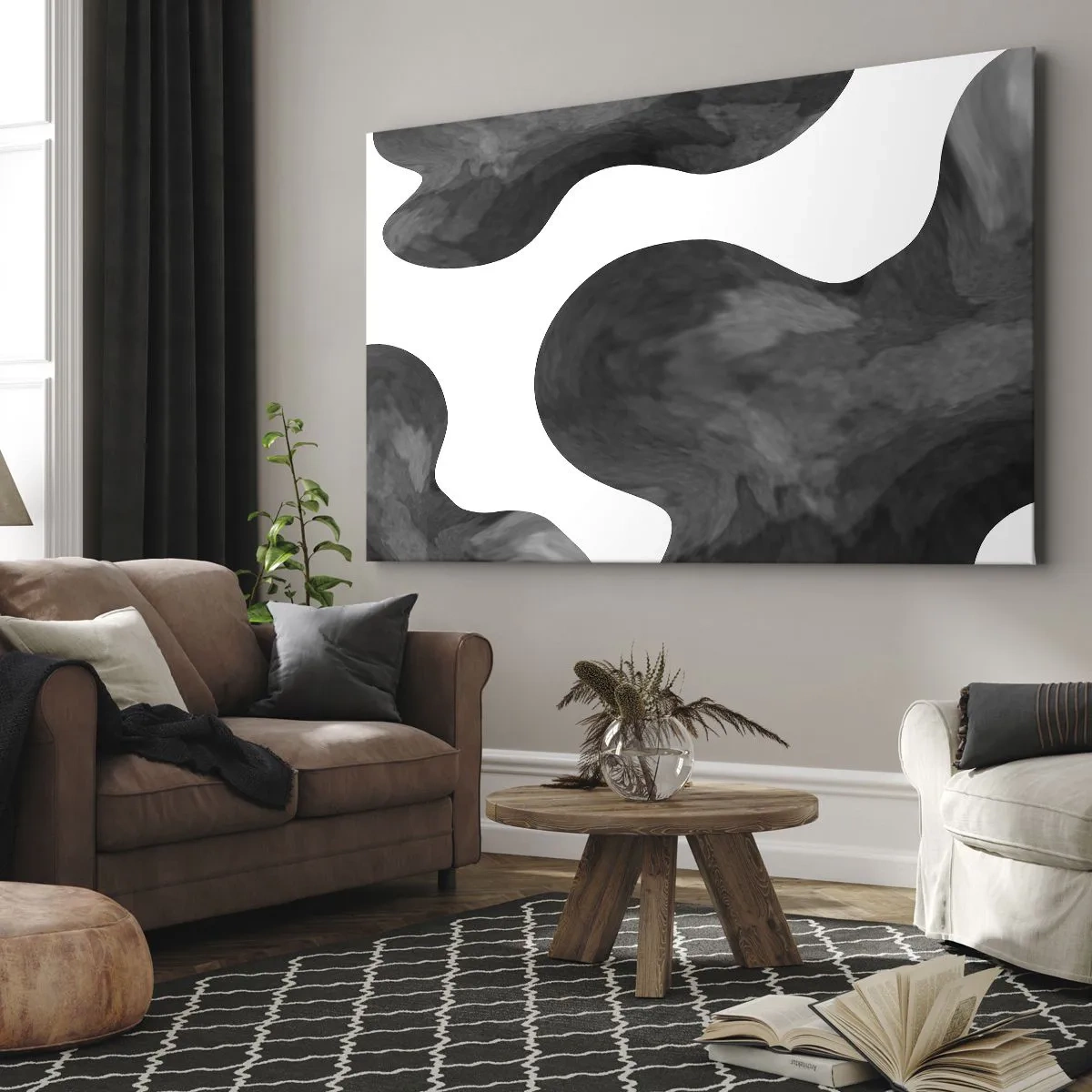 Obraz na plátně - Abstraktní vzor v odstínech šedé a bílé - 70x50cm - Mléčná dráha - Moderní nástěnná dekorace do obývacího pokoje a ložnice ARTTOR