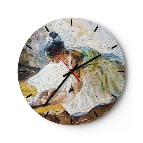 Nástěnné hodiny - Baletka v bílých šatech zobrazená v impresionistickém stylu. - 30x30cm - Z Degasova obrazu - Moderní nástěnná dekorace do obývacího pokoje, kuchyně a ložnice ARTTOR