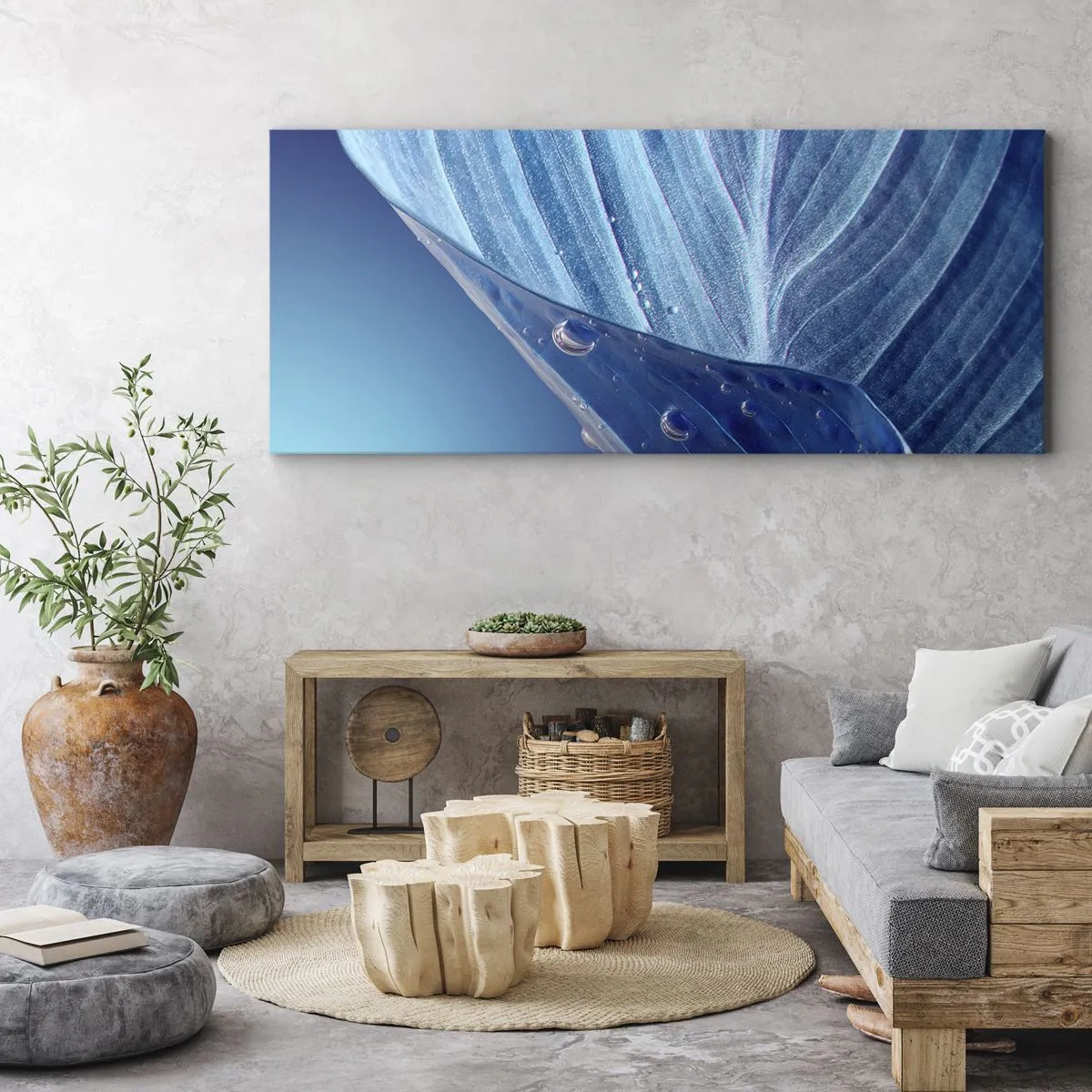 Obraz na plátně - Skryté kapky modři - 100x40 cm