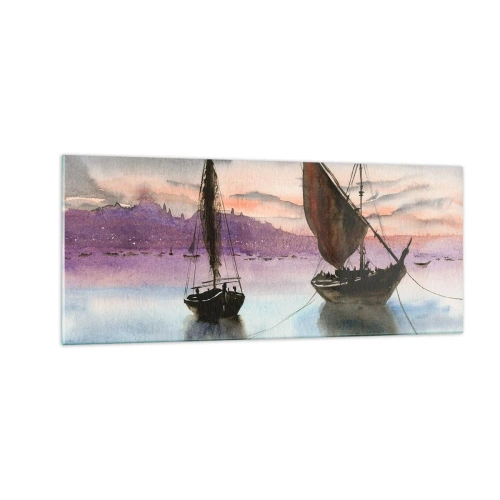 Obraz na skle - Večer v přístavu - 100x40 cm