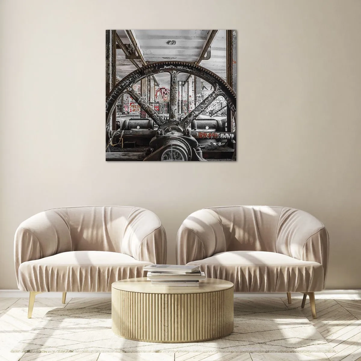 Obraz na skle - Tajný život továrny - 40x40 cm