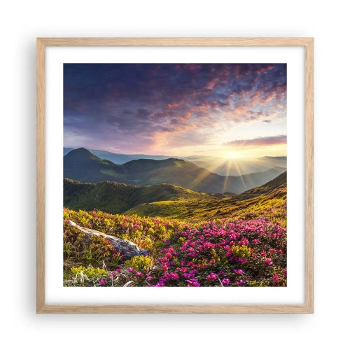 Plakát v rámu světlý dub - Svěžest horského rána - 50x50 cm