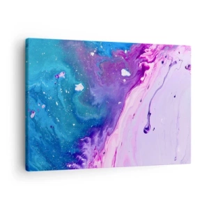 Obraz na plátně - Abstrakce ve fialových a tyrkysových barvách inspirovaná kontrasty - 70x50cm - Yin a yang - Moderní nástěnná dekorace do obývacího pokoje a ložnice ARTTOR