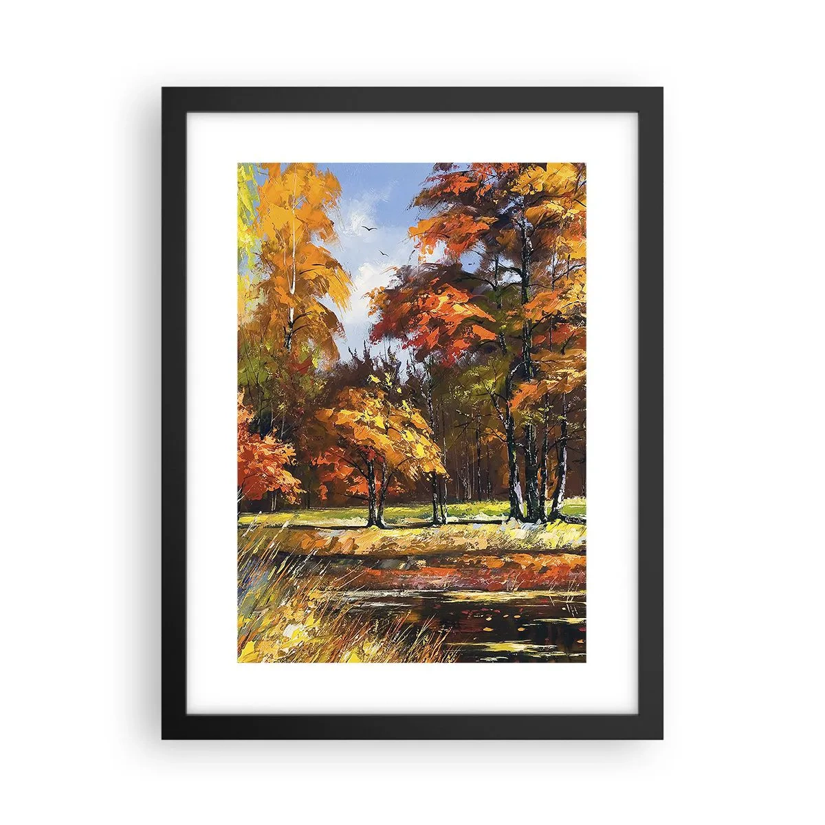 Plakát v černém rámu - Krajinka ve zlaté a hnědé - 30x40 cm