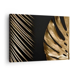 Obraz na plátně - Zlaté listy na černém pozadí - 70x50cm - Jiné ale stejně drahé - Moderní nástěnná dekorace do obývacího pokoje a ložnice ARTTOR