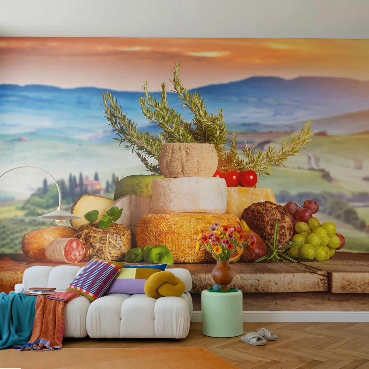 Fototapeta Premium Canvas - Italská radost ze života - Toskánsko, Krajina, Lahodné sýry - 250x175 cm