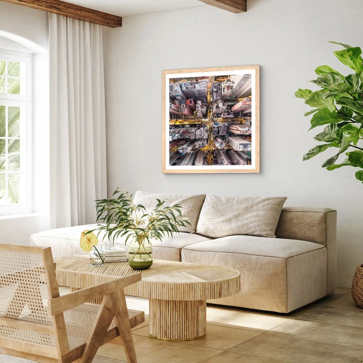 Plakát v rámu světlý dub - Pozdrav z Hongkongu - 60x60 cm