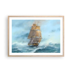 Plakát v rámu světlý dub - Běžící po vlnách - 70x50 cm