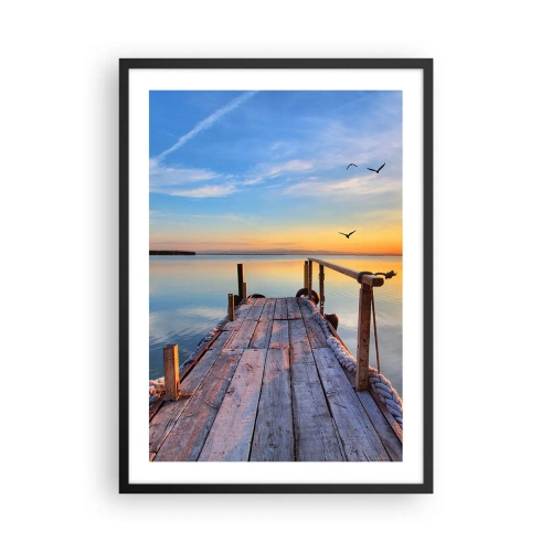 Plakát v černém rámu - Molo při západu slunce nad klidným jezerem - 50x70cm - Jít před sebe směrem ke slunci - Moderní nástěnná dekorace do obývacího pokoje a ložnice ARTTOR