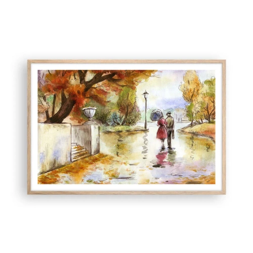 Plakát v rámu světlý dub - Romantický podzim v parku - 91x61 cm
