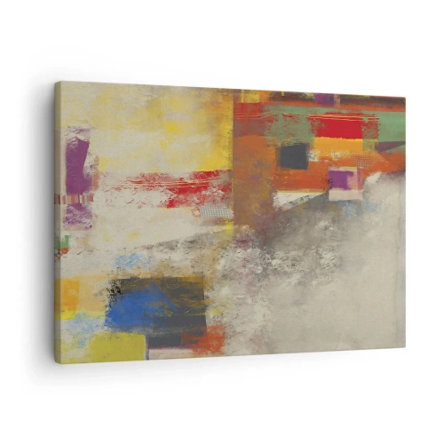 Obraz na plátně - Barevná abstrakce s geometrickými tvary - 70x50cm - Geometrie barev - Moderní nástěnná dekorace do obývacího pokoje a ložnice ARTTOR