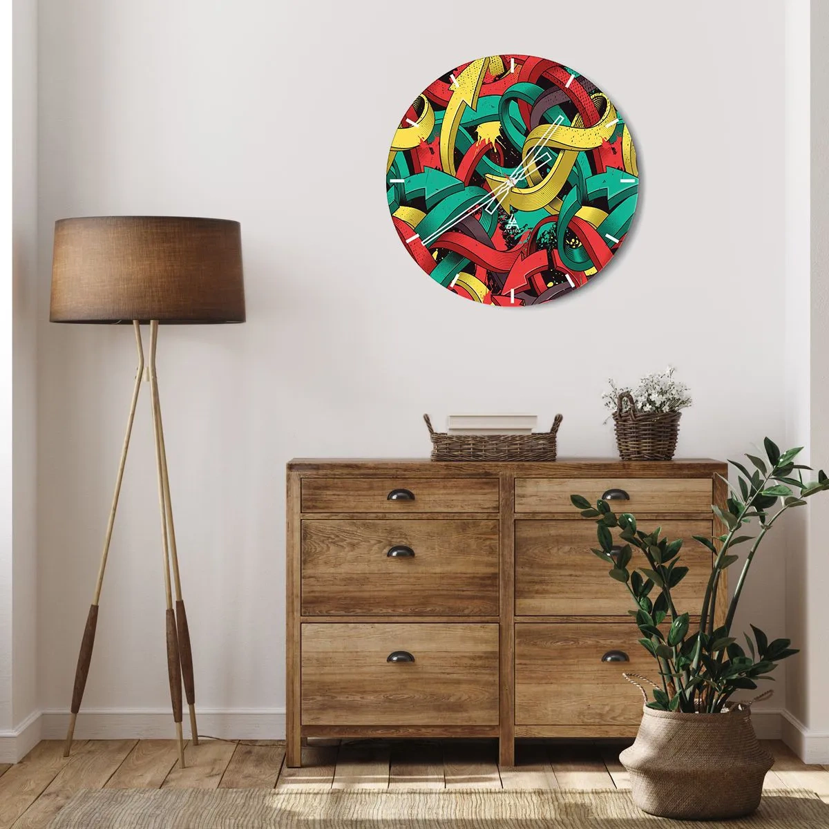 Nástěnné hodiny - Barevné šipky v dynamickém komiksovém stylu - 30x30cm - Kudy do cíle? - Moderní nástěnná dekorace do obývacího pokoje, kuchyně a ložnice ARTTOR