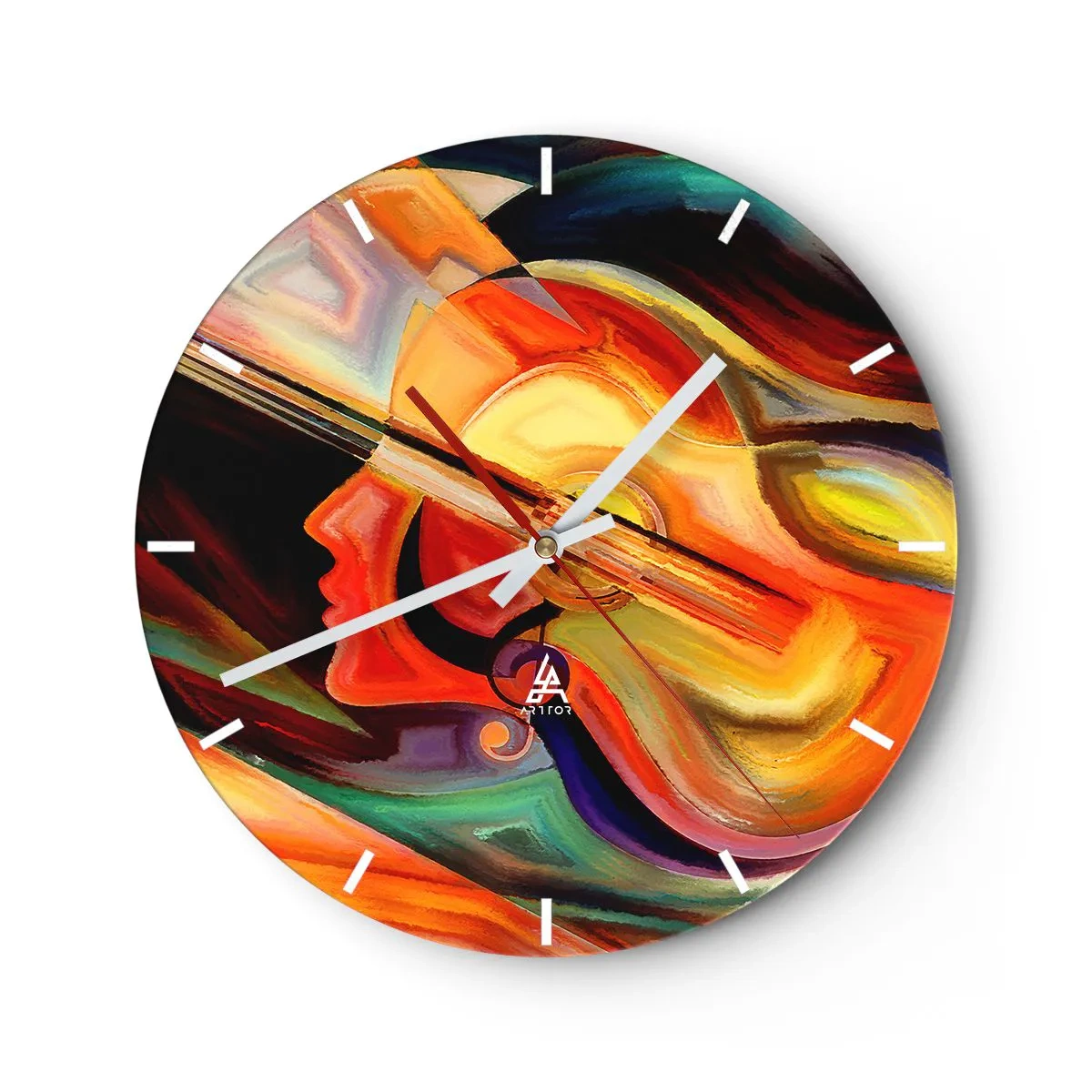 Nástěnné hodiny - Abstraktní obraz kytary a obličeje v teplých barvách. - 30x30cm - Všechno je v pořádku - Moderní nástěnná dekorace do obývacího pokoje, kuchyně a ložnice ARTTOR