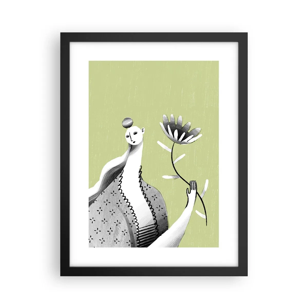 Plakát v černém rámu - Modernistický portrét – držící květinu - 30x40 cm