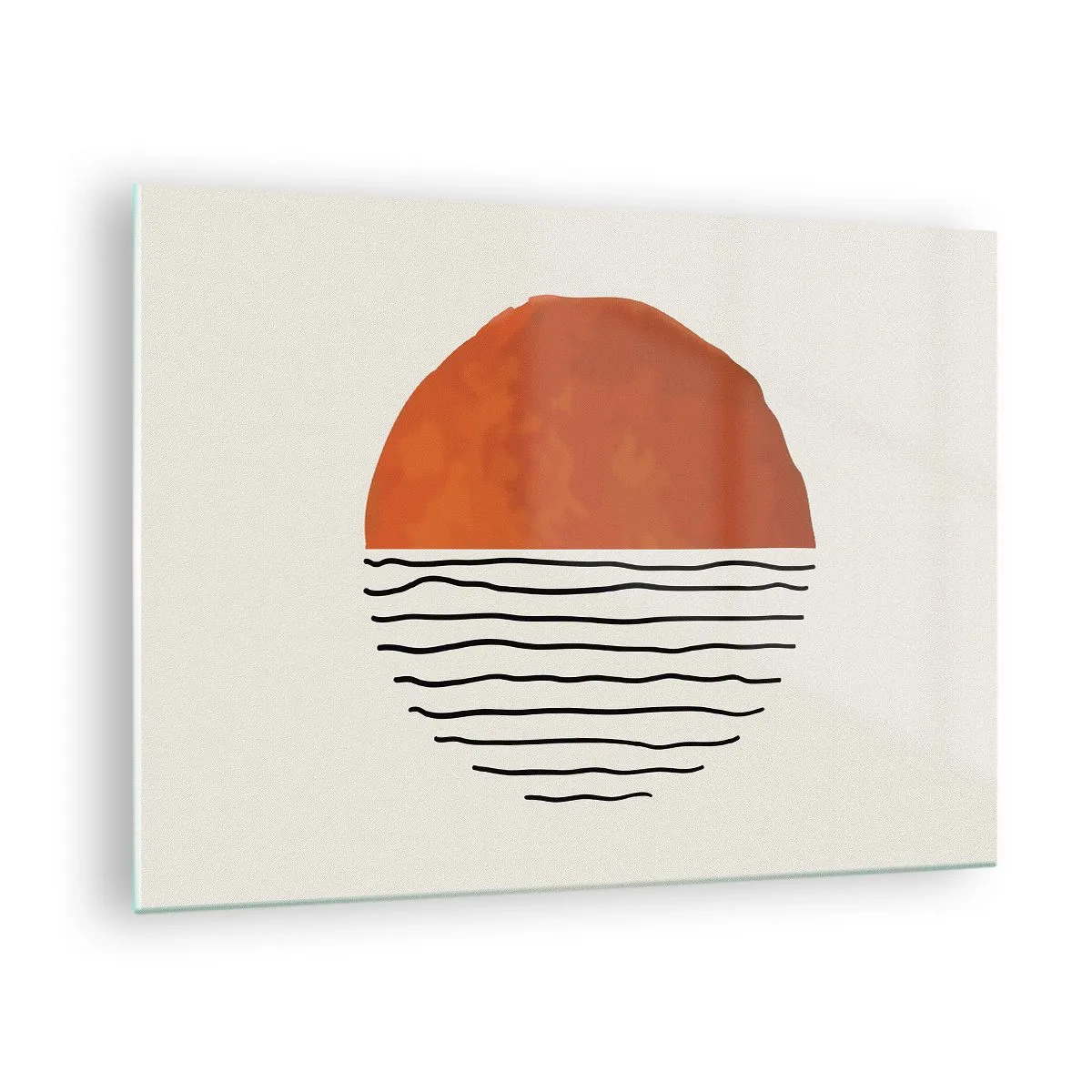 Obraz na skle - Minimalistické slunce nad vlnovou linií - 70x50cm - V japonské atmosféře - Moderní nástěnná dekorace do obývacího pokoje a ložnice ARTTOR