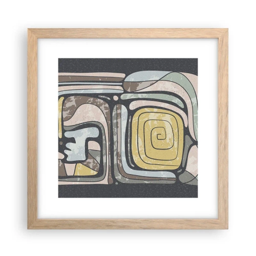 Plakát v rámu světlý dub - Abstrakce v předkolumbovském duchu - 30x30 cm