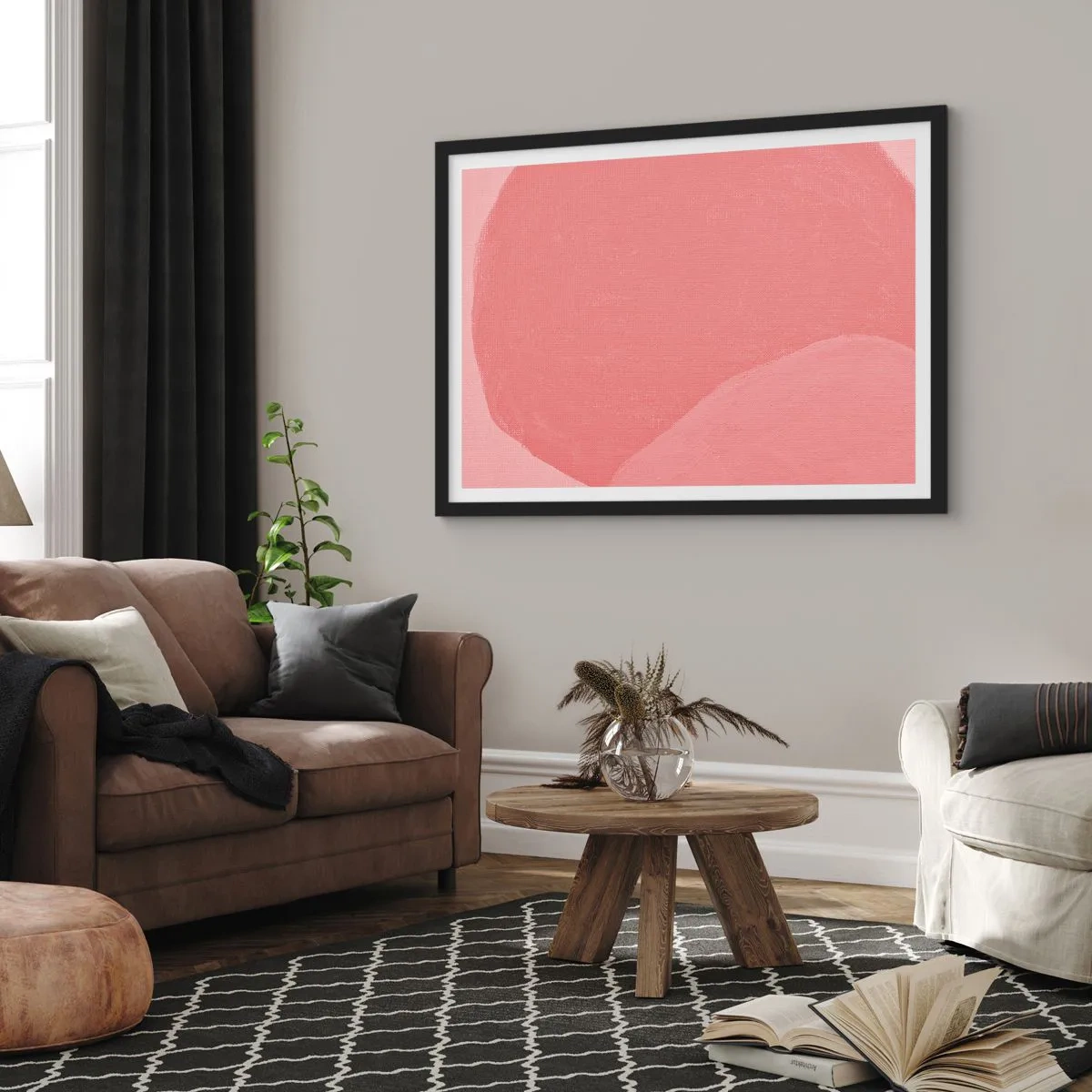 Plakát v černém rámu - Organická kompozice v růžové - 70x50 cm