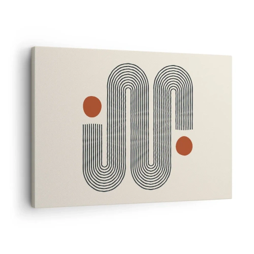 Obraz na plátně - Geometrický vzor s čarami a oranžovými kruhy - 70x50cm - Od začátku do konce - Moderní nástěnná dekorace do obývacího pokoje a ložnice ARTTOR