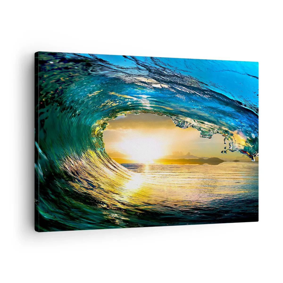 Obraz na plátně - Oceánské vlny na slunci s výhledem na horizont - 70x50cm - Ve smaragdově-zlatém křišťálu - Moderní nástěnná dekorace do obývacího pokoje a ložnice ARTTOR