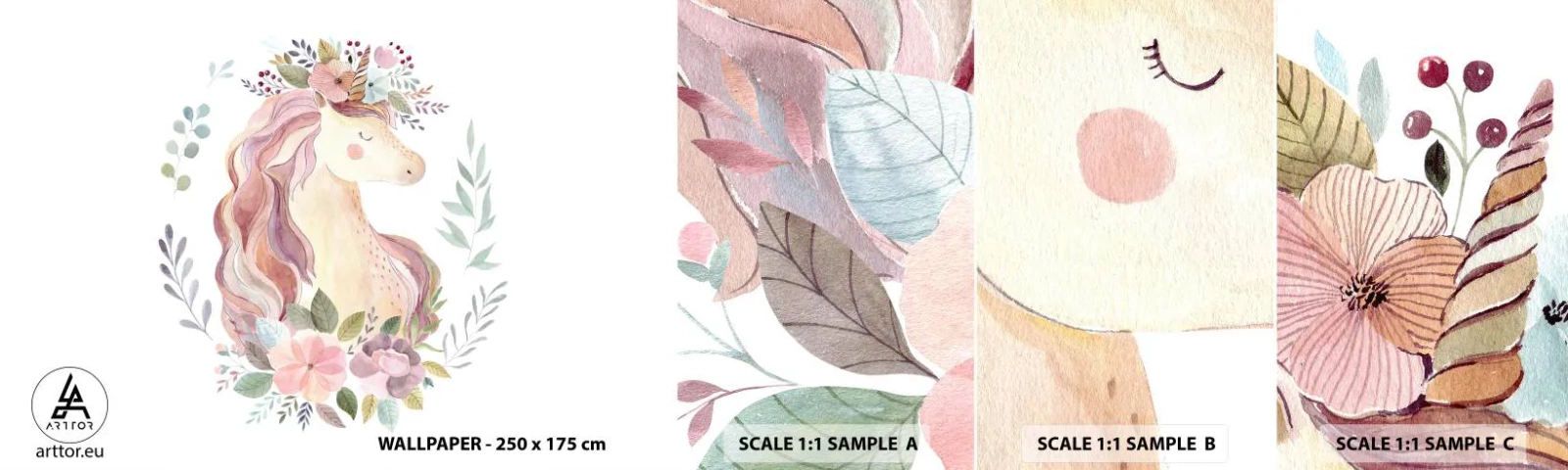 Vzor Fototapety Samolepicí Deluxe Sticker - Pozvánka do říše pohádek - Jednorožec, Holčičí, Pro děti - 100x30 cm
